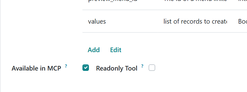 Available in MCP ticked and Readonly Tool unticked