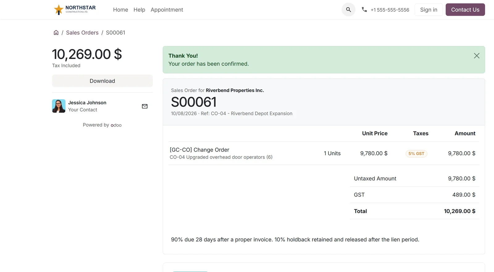 Change Orders in Odoo 20 on a construction company database