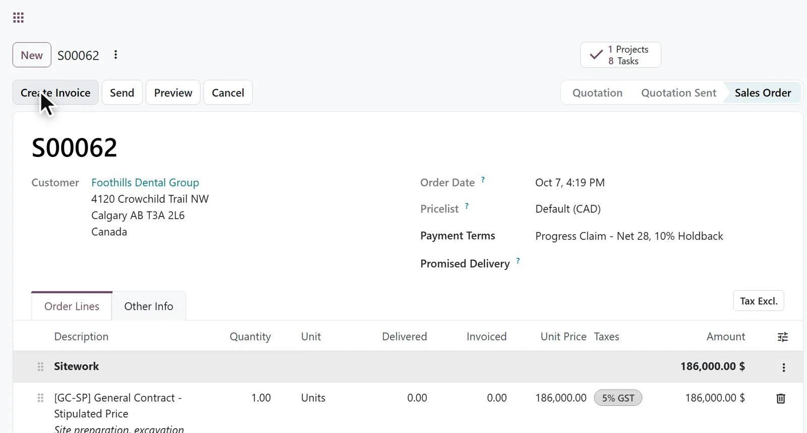 Quotations in Odoo 20 on a construction company database